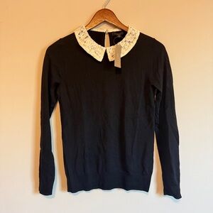 NWT JCrew 100% Merino Wool Shirt Women XS Lace Peter Pan Collar Elevated Basic